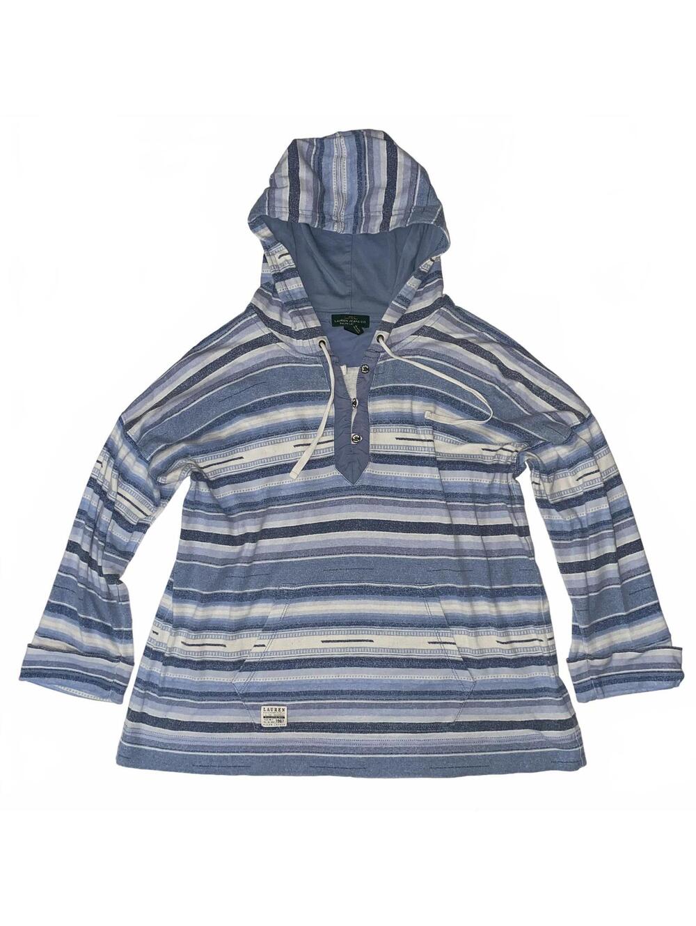 Vintage Ralph Lauren Lauren Jeans Co. Blue Striped Hooded Pullover Women’s L